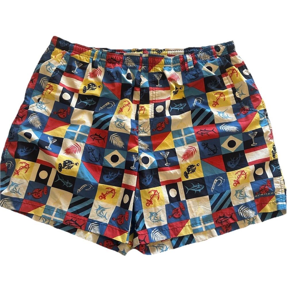 COLUMBIA PFG Men’s XL OMNI-SHADE Swim Trunks‎ Colorful SAILING FLAGS SHORTS Fish